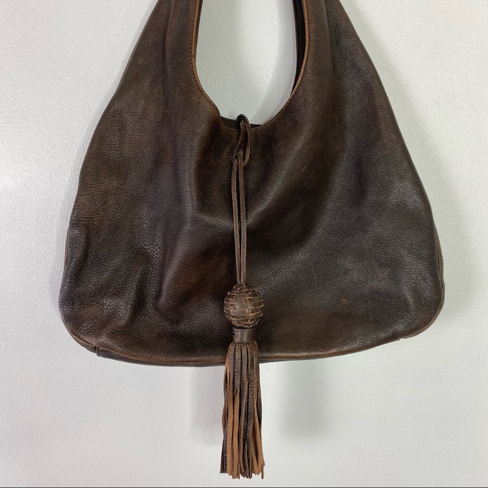 Banana Republic Factory Brown Leather Hobo Bag with Tassel - Picture 2 of 6